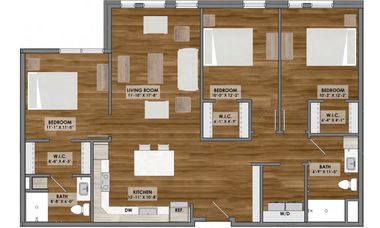 A floor plan of a house with wooden floors
