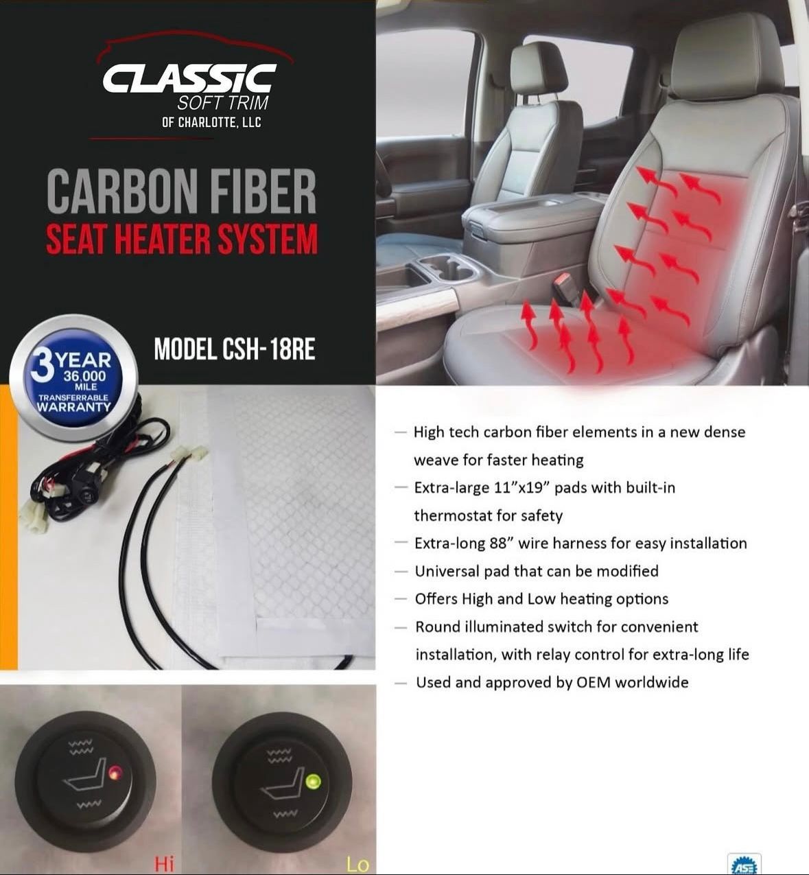 A poster for a carbon fiber seat heater system