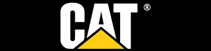 The cat logo is white and yellow on a black background.