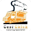 A logo for cest chick catering specialist with an orange food truck