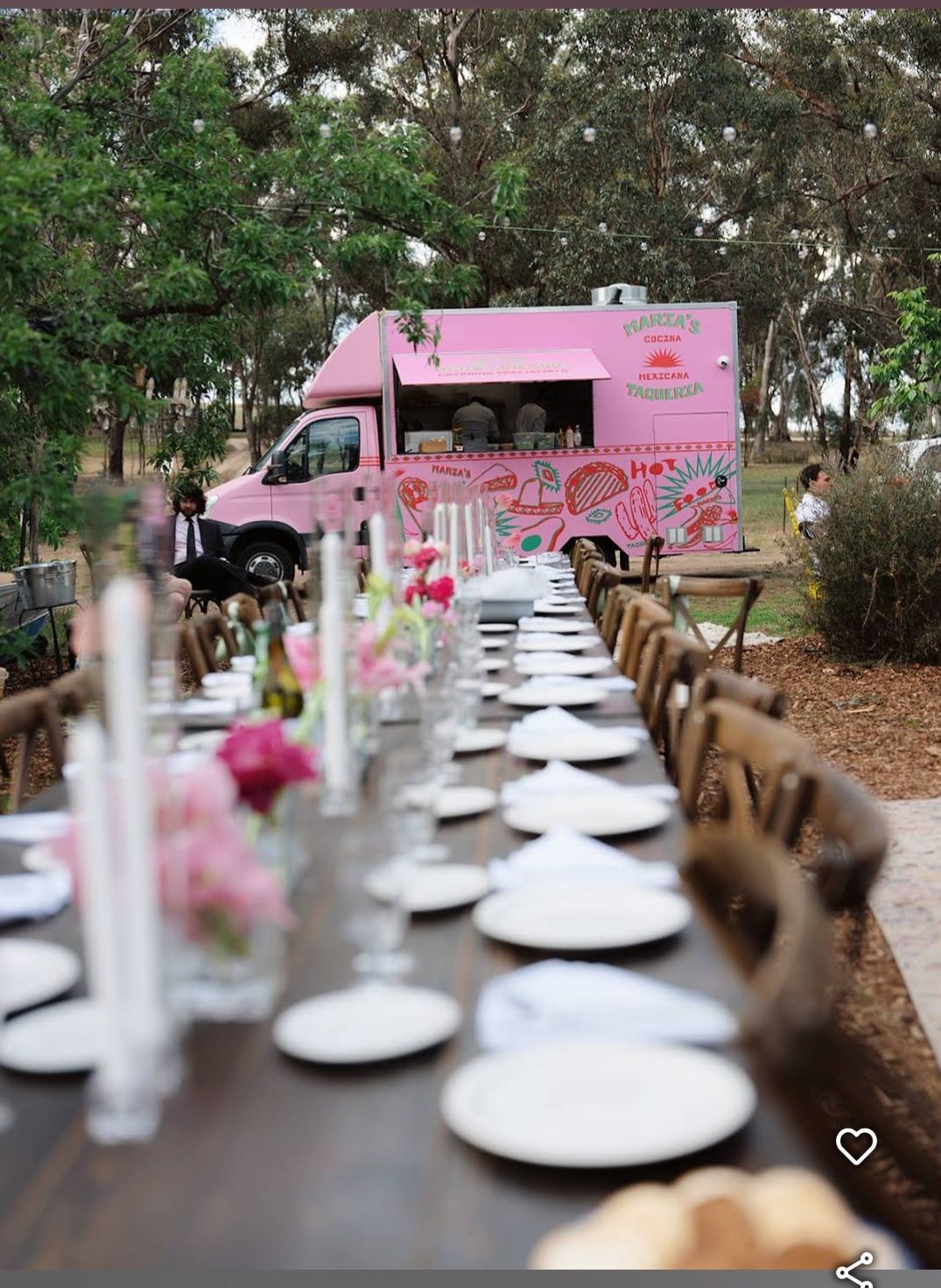 A logo for cest chick catering specialist with an orange food truck