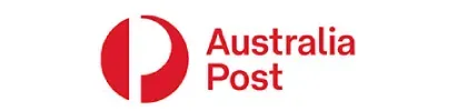 The australia post logo is red and white on a white background.