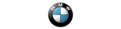 A close up of a bmw logo on a white background.