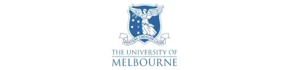 A blue and white logo for the university of melbourne