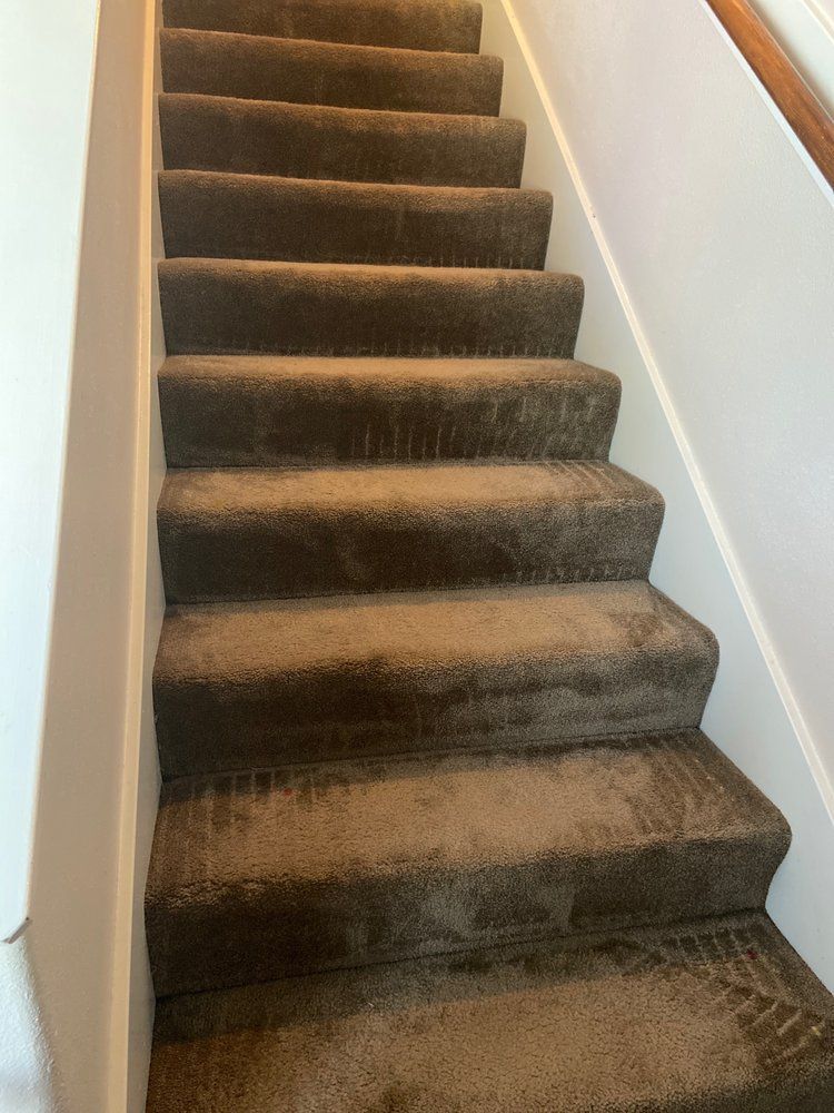 Green's Steem Clean - a set of stairs with brown carpet.