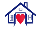 Blue house outline with red heart at center.