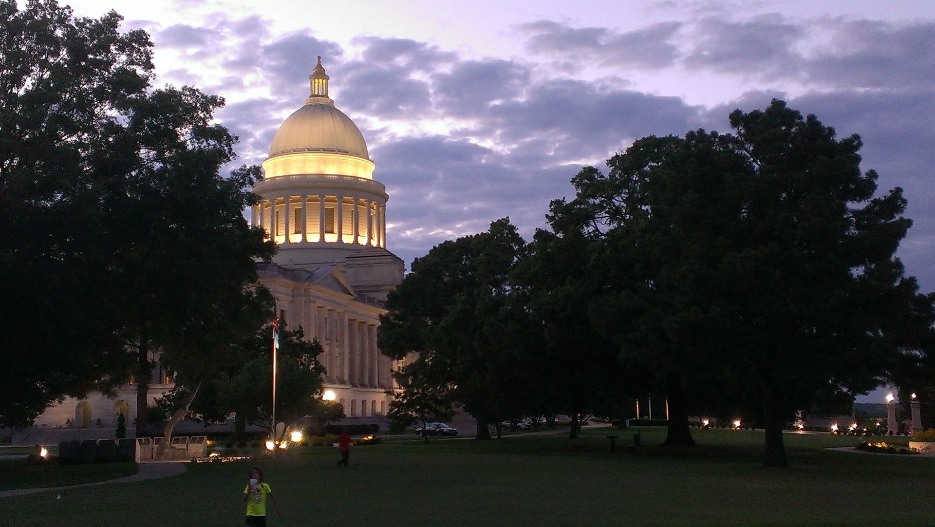 The capitol building is lit up at night