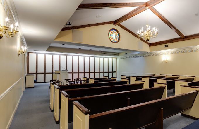 Rows of Pews in the Chapel Hill Mortuary in Cedar Hill, MO.