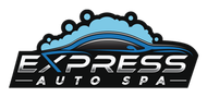 Express Auto Spa logo with a blue car silhouette, bubbles, and silver lettering on a black background.