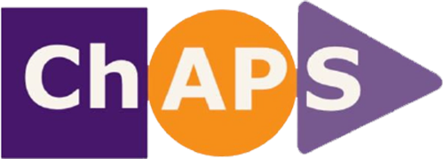 The chaps logo is purple and orange with a purple arrow pointing to the right.