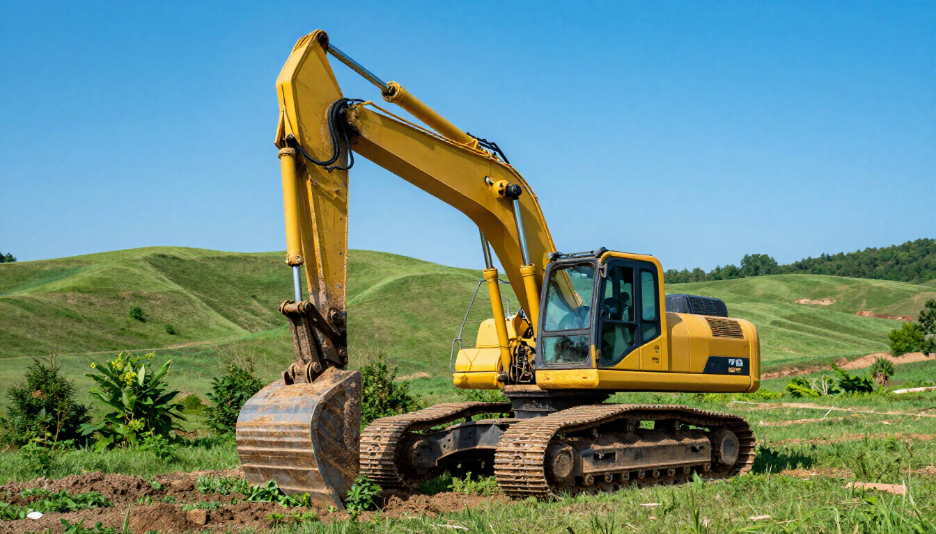 Heavy machinery performing site preparation on a Tennessee construction lot