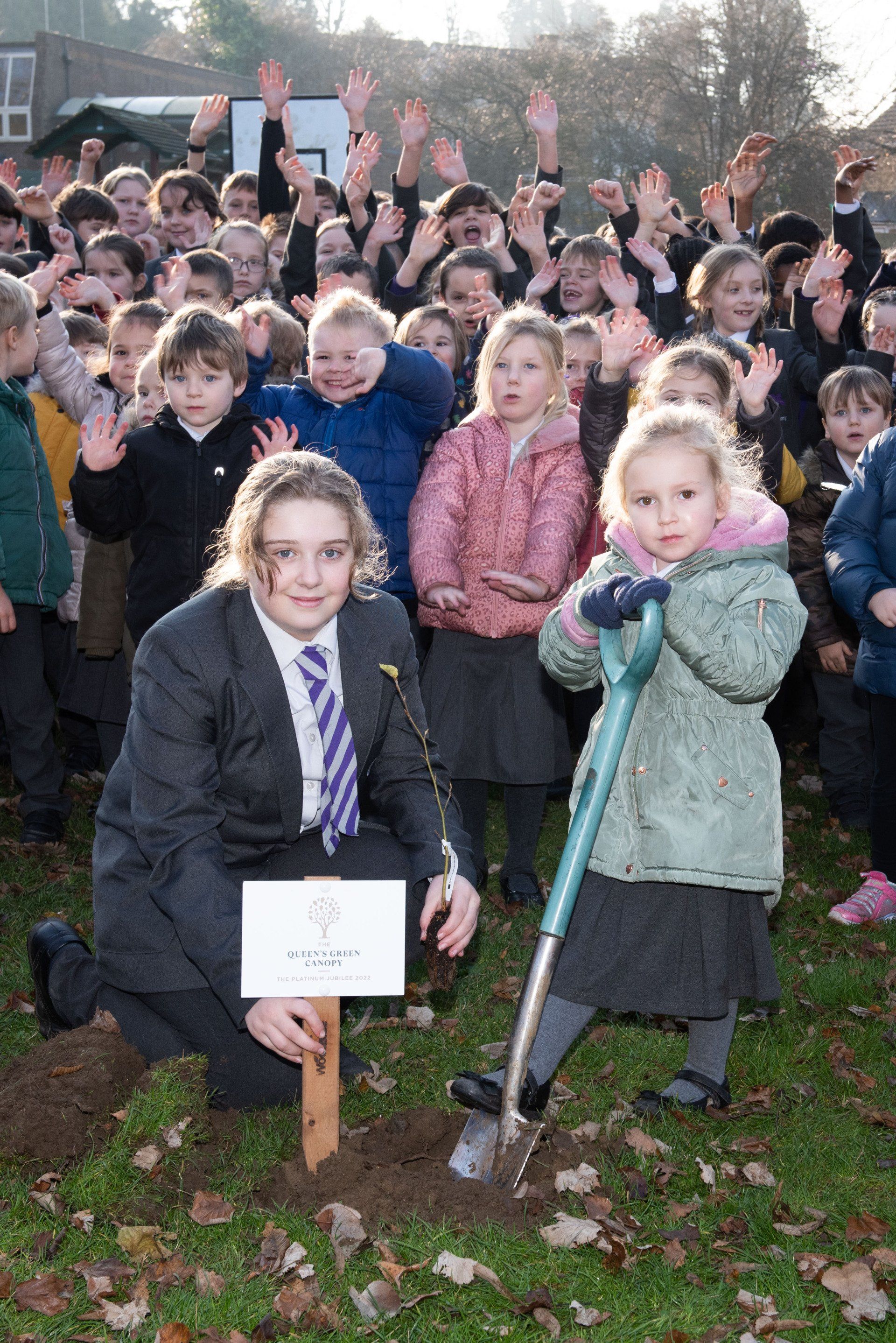 Children and staff from George Grenville Academy at the special tree planting event, part of the national 