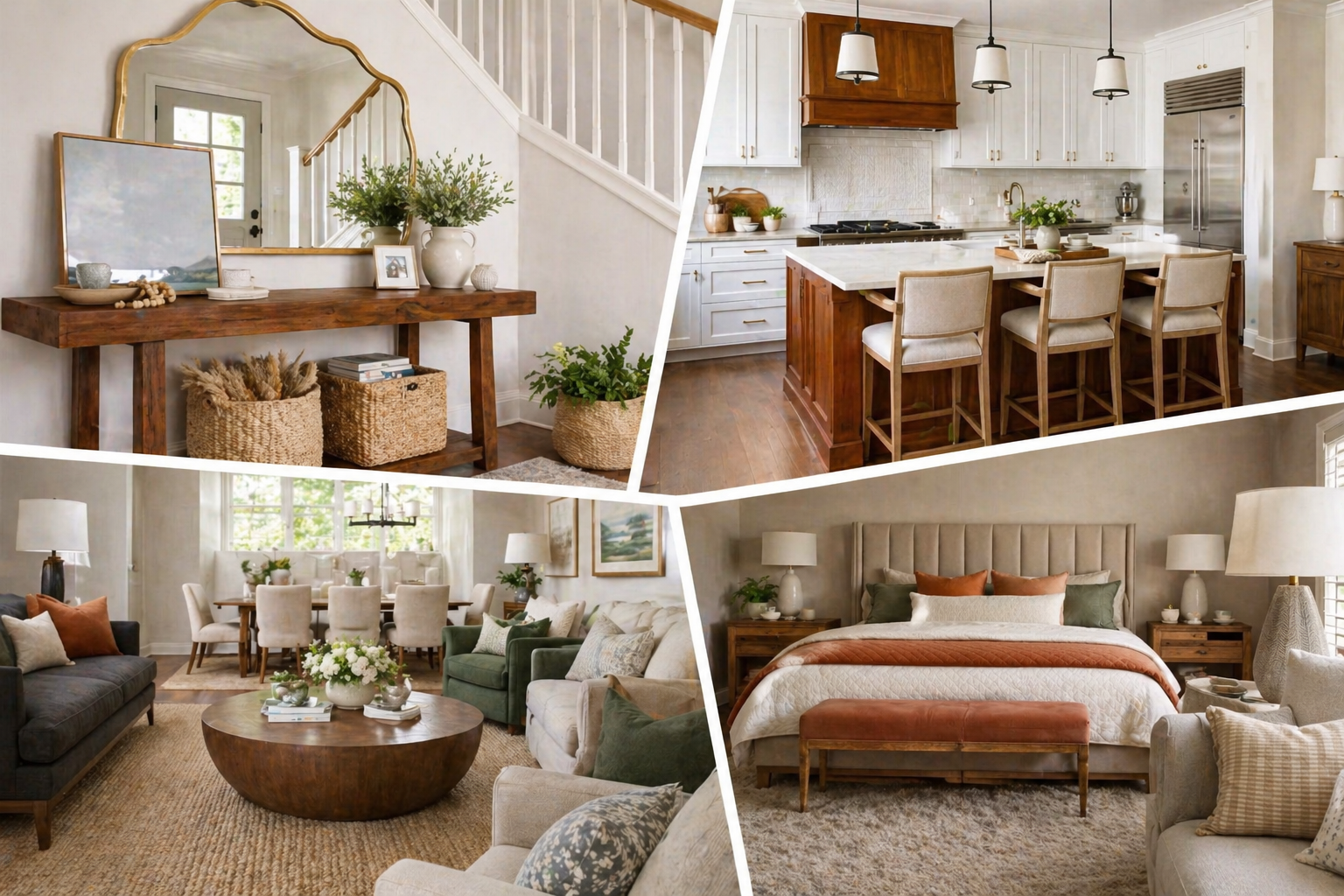 Collage of modern neutral interior design spaces design ed by Genesis Interior Stylists