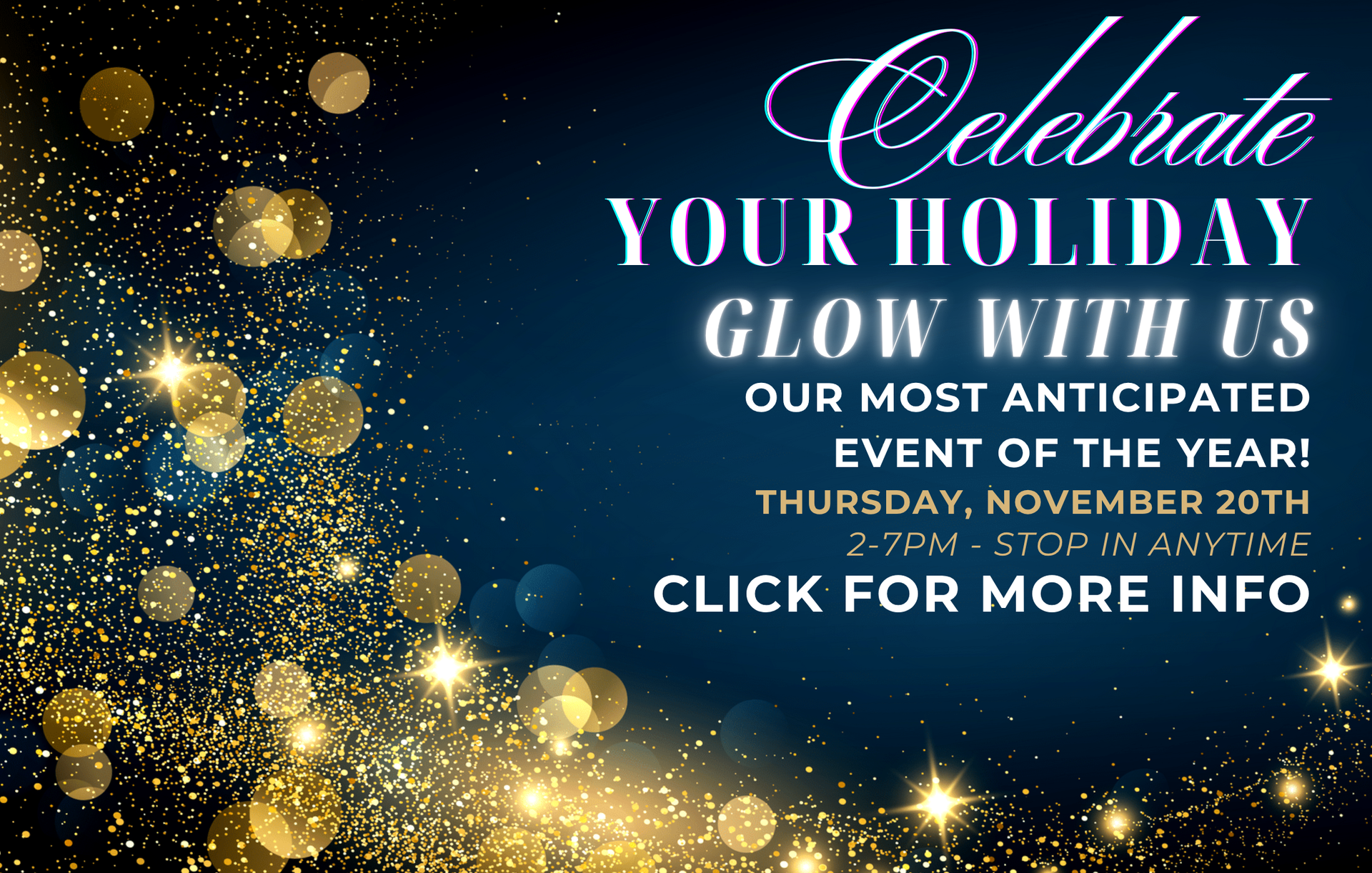 Join us Nov. 20 for Wrinkle & Weight Solutions’ Holiday Glow Event in Westerville—exclusive savings, raffles, demos & beauty fun!
