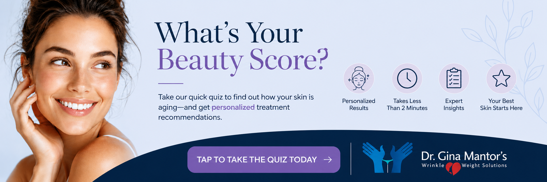 Ageless AI Beauty Score quiz banner for Westerville medical spa website