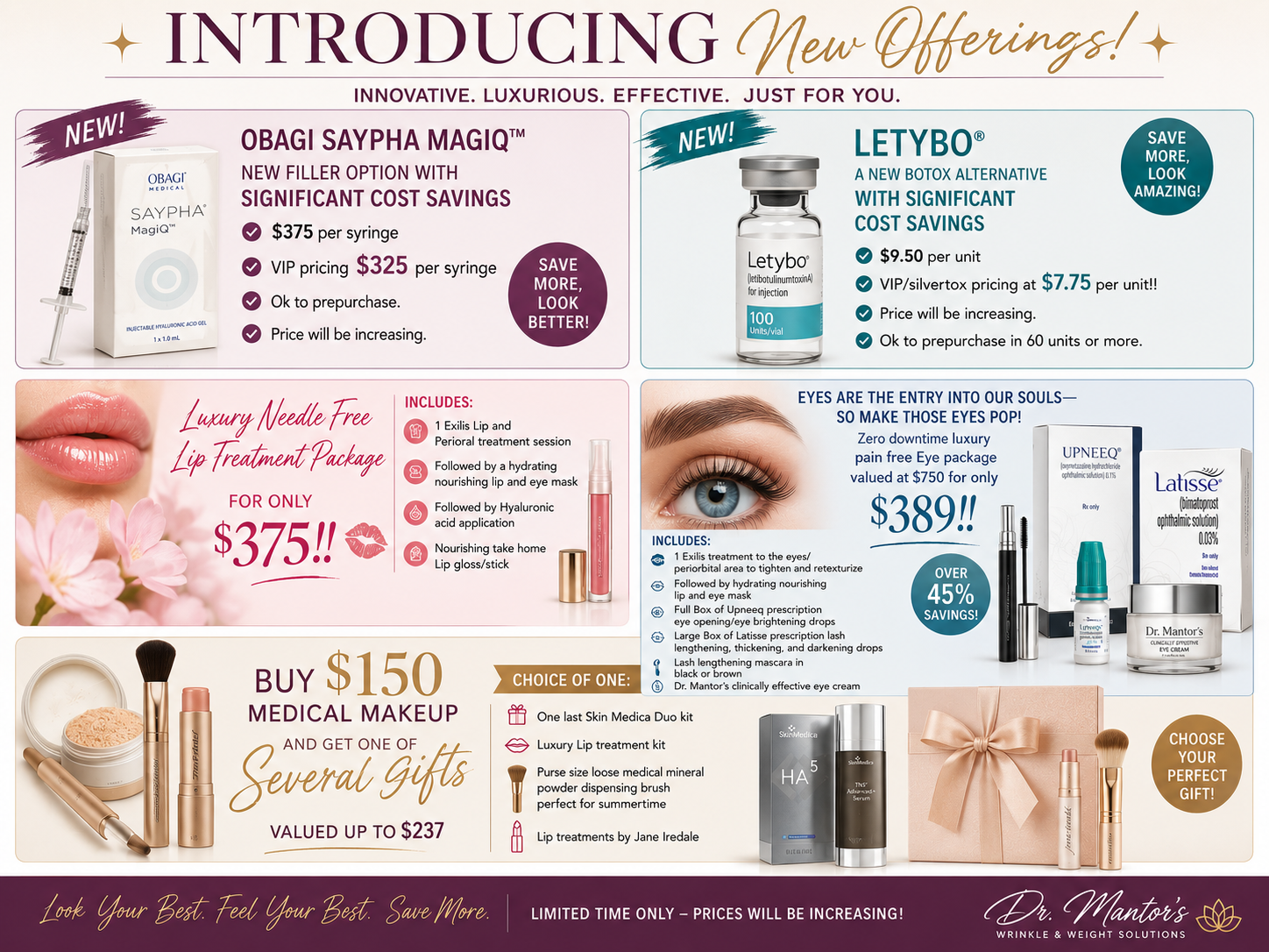 exclusive savings on filler, wrinkle relaxers, medical grade skincare and more!