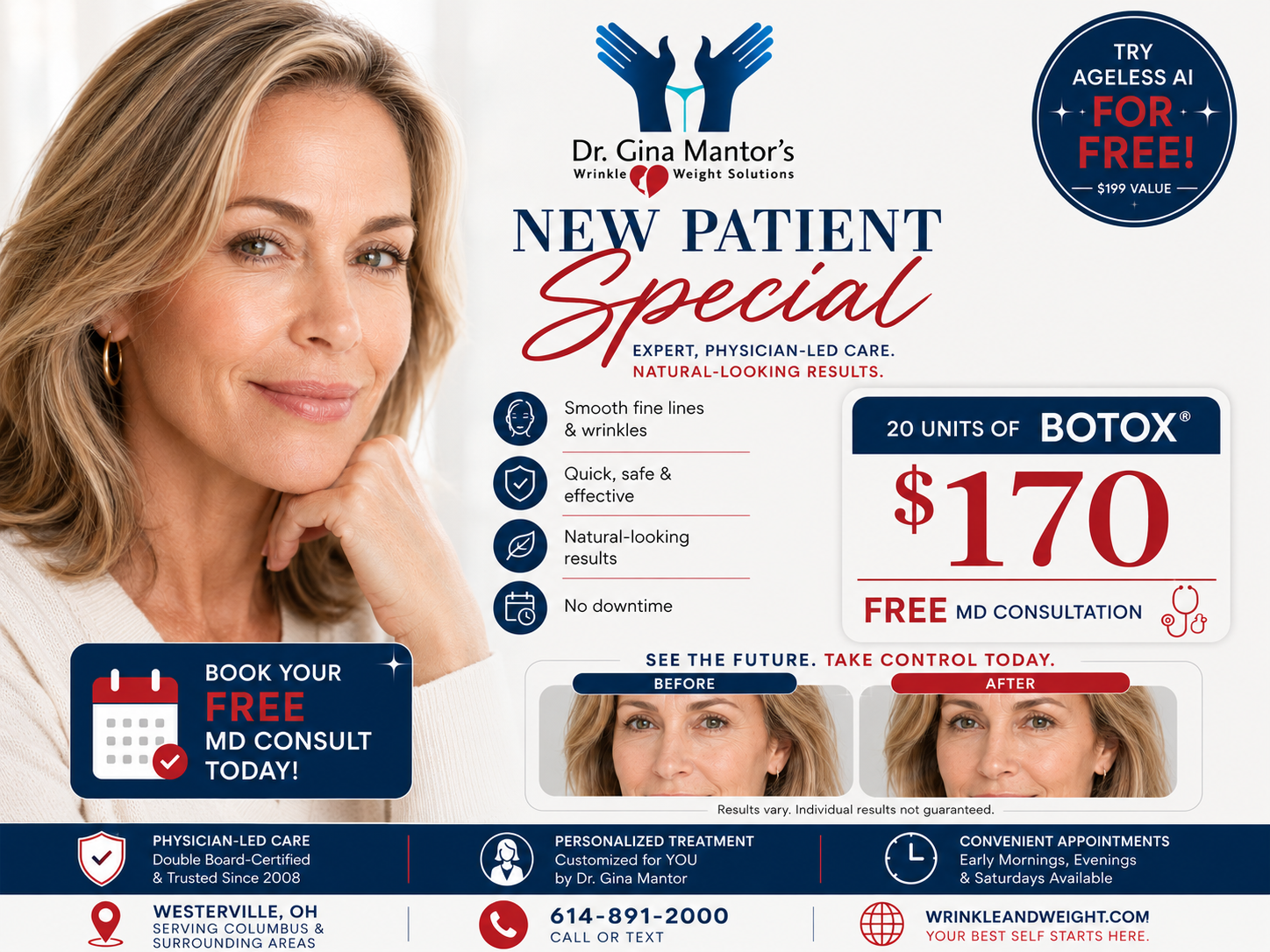 preview what your Botox results may look like with our Ageless AI - it's Free!