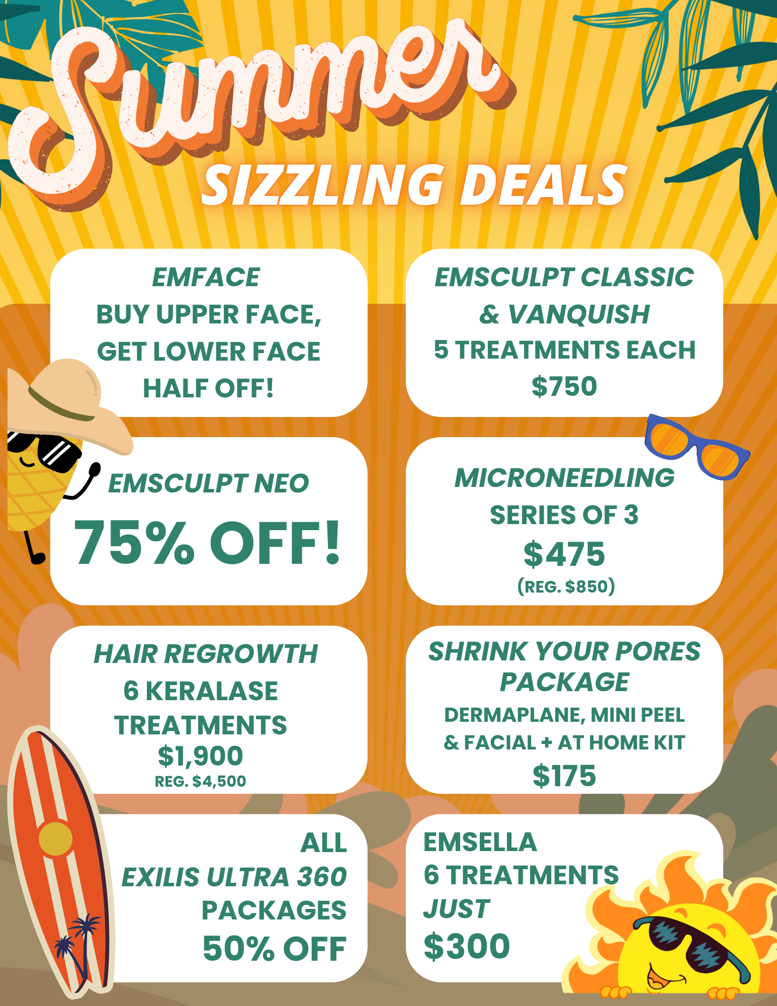 summer sizzle sale save on everything at out Westerville Medspa. FREE md consults.