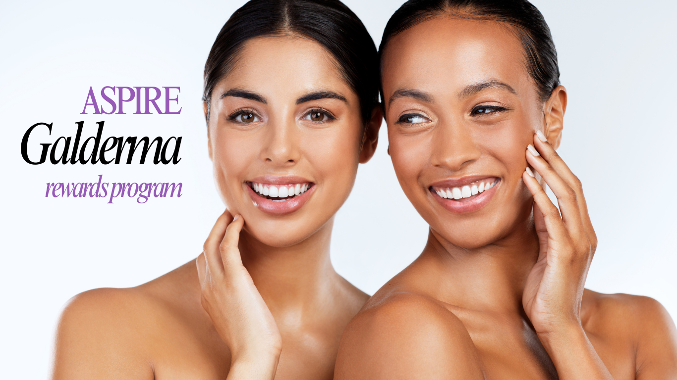 graphic with two woman and ASPIRE, Gladerma Rewards program