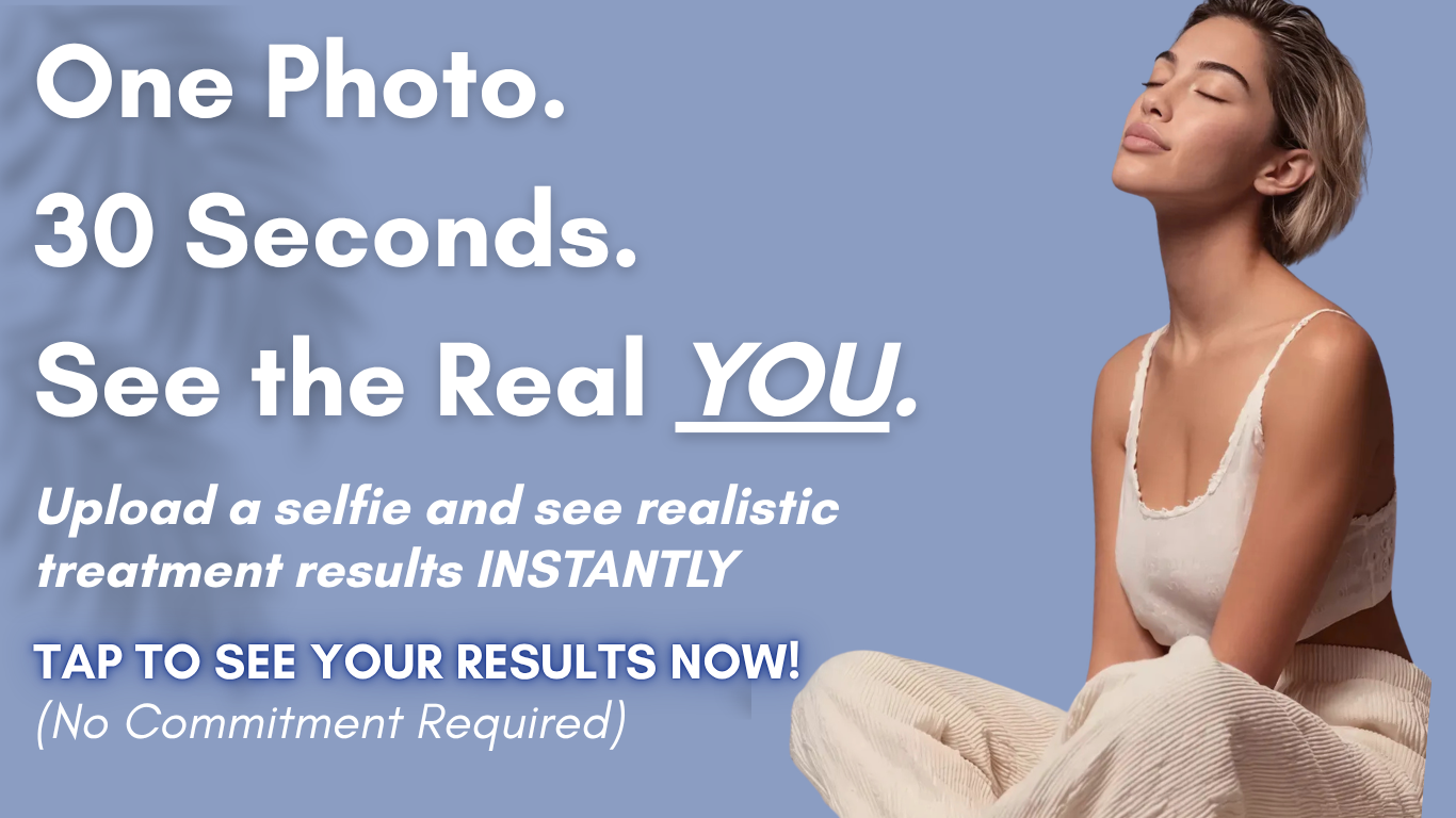 AI skin analysis and aesthetic treatment preview tool showing Botox, filler, and facial rejuvenation results on a selfie