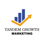 Tandem Growth.  A logo for tandem growth marketing with a graph and an arrow.
