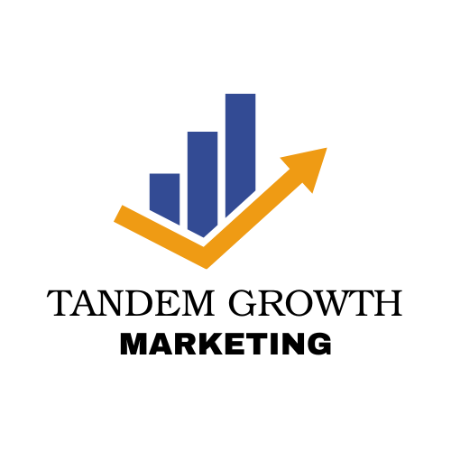 Tandem Growth.  A logo for tandem growth marketing with a graph and an arrow.