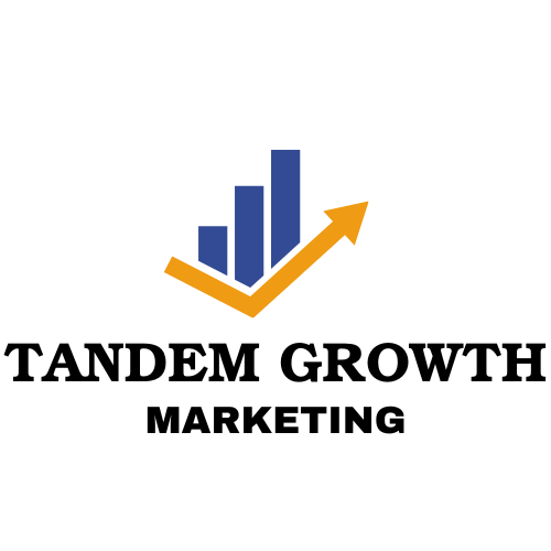 Tandem Growth.  A logo for tandem growth marketing with a graph and an arrow.