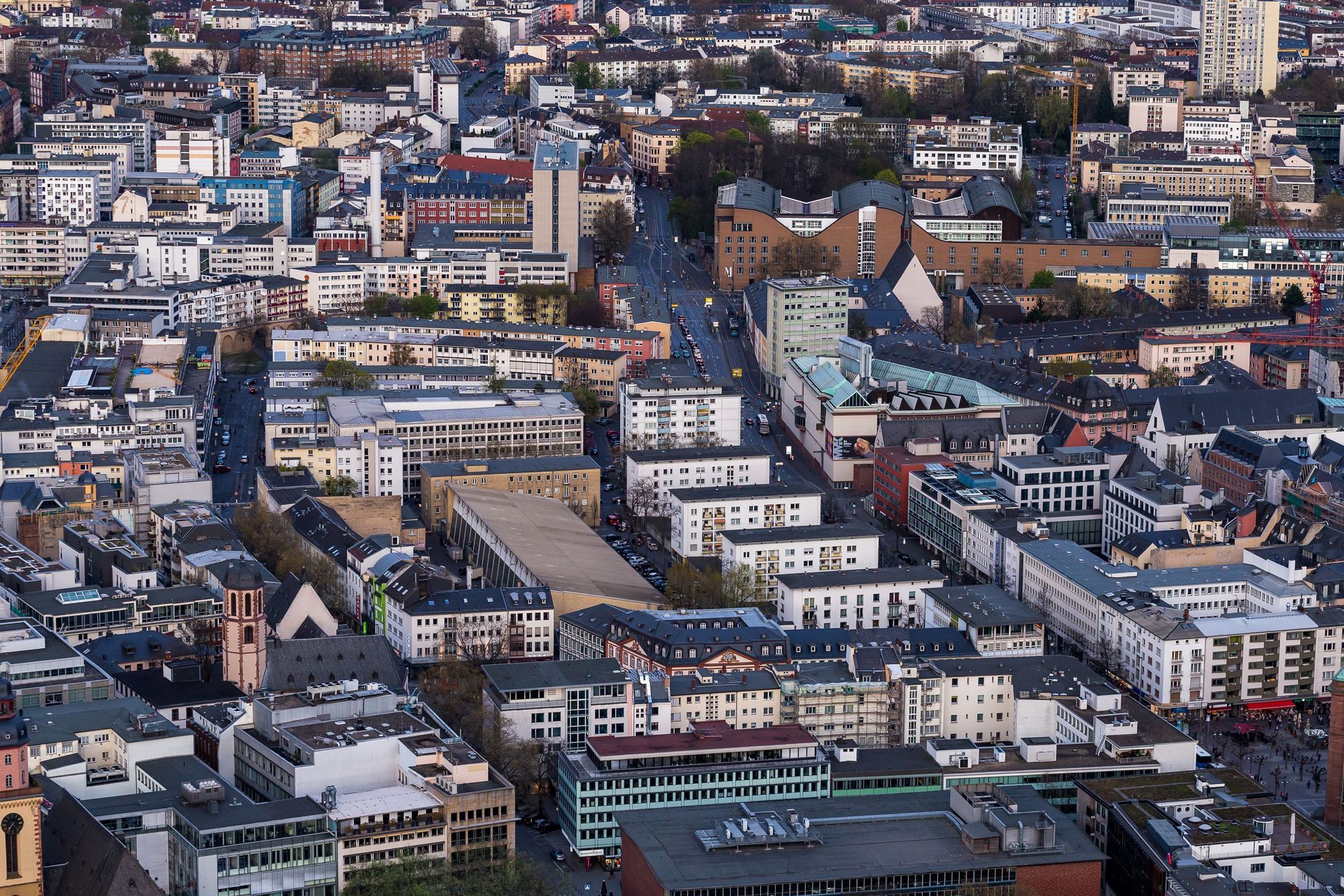 An aerial view of a city with lots of buildings