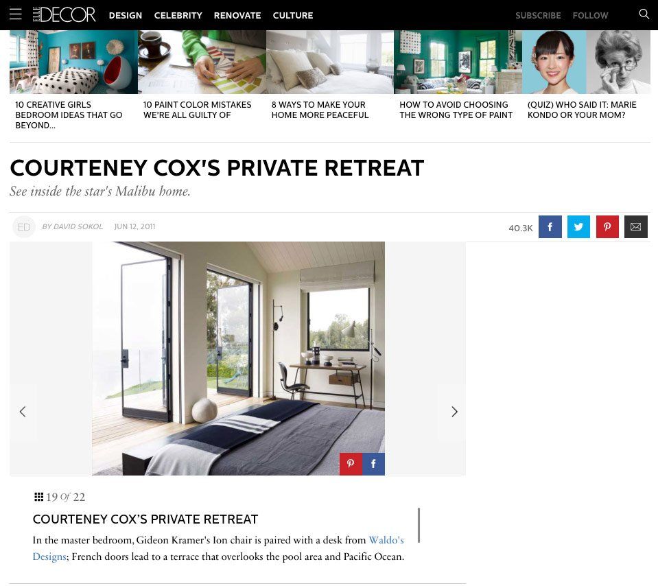 Elle Decor: Courtney Cox's Private Retreat