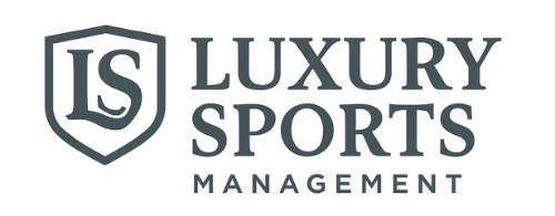 Logo for Luxury Sports Management. A shield with the letters LS inside. Below, the words Luxury Sports, with Management below.