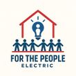 For The People Electric logo with red house, blue light bulb, and linked people figures