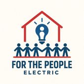 For The People Electric logo with red house, blue light bulb, and linked people figures