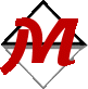 A red letter m is in a diamond shape on a white background.