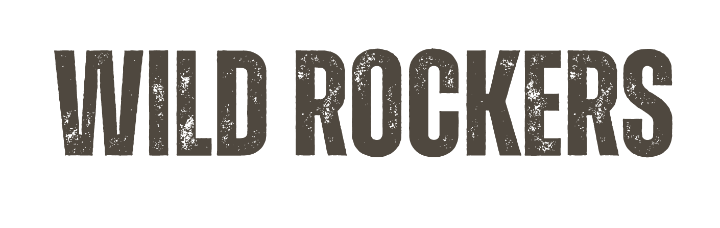 A logo for wild rockers on a white background