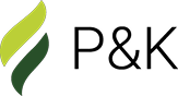 Um logotipo para p & k com uma chama verde e amarela.