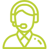 um ícone verde de um homem usando um fone de ouvido.