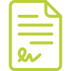 Um ícone verde de um documento com uma assinatura.