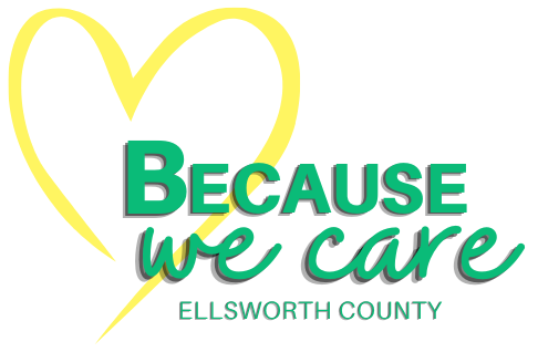 A logo for because we care ellsworth county