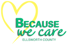 A logo for because we care ellsworth county