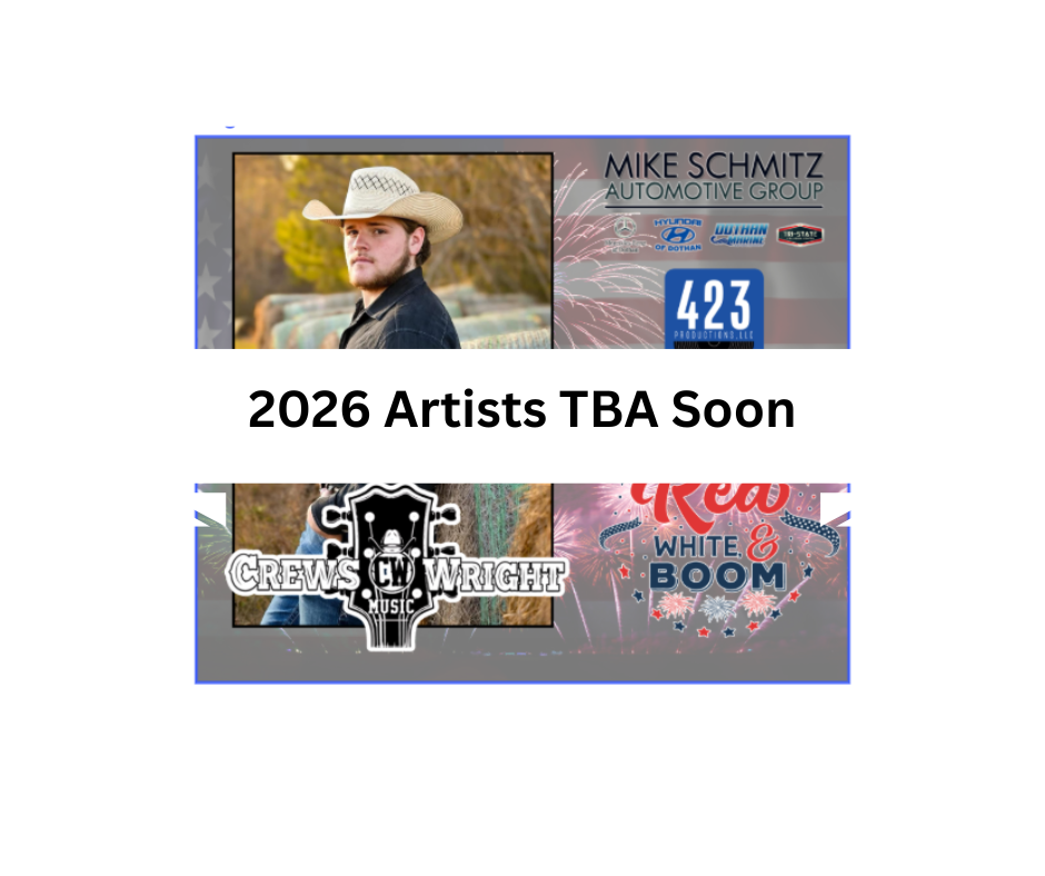 Ads for a 2026 event. One banner features a man with a cowboy hat. The second banner includes a guitar.