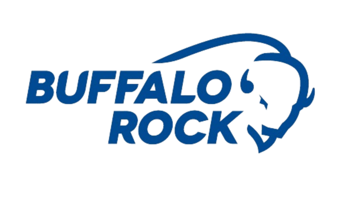 A blue logo for buffalo rock with a buffalo on it