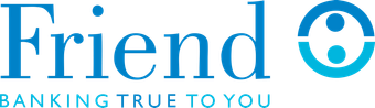 A blue and white logo for friend banking true to you