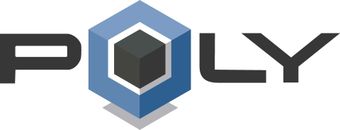 The logo for poly is a blue cube with the word poly on it.