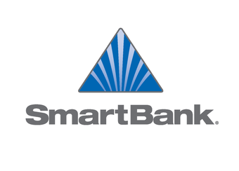 The smartbank logo is a blue triangle with rays coming out of it.