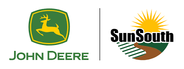 A john deere logo and a sunsouth logo on a white background.