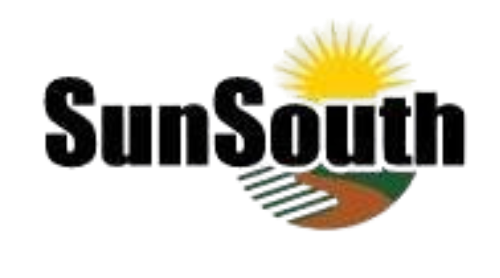 A john deere logo and a sunsouth logo on a white background.