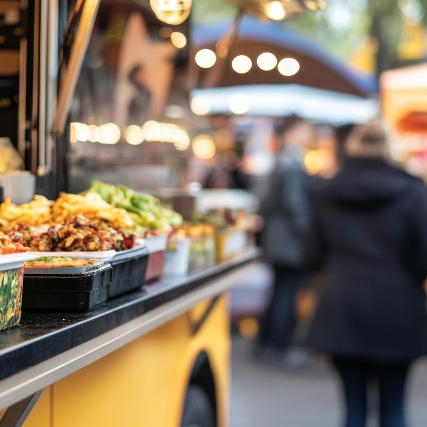 A woman is holding an umbrella in front of an ice cream truck.