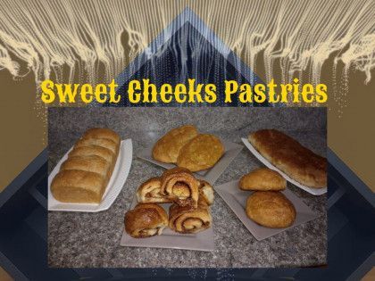 Sweet Cheeks Pastries featuring various baked goods on a counter.