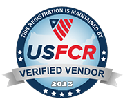 USFCR Verified Vendor seal for 2023, with the US flag icon and 