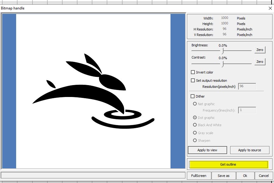 screenshot of bitmap handle with get outline button highlighted